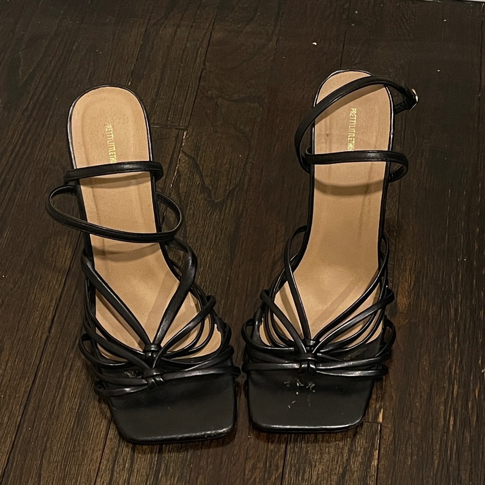 PrettyLittleThing Black Strappy Square-Toe Heels